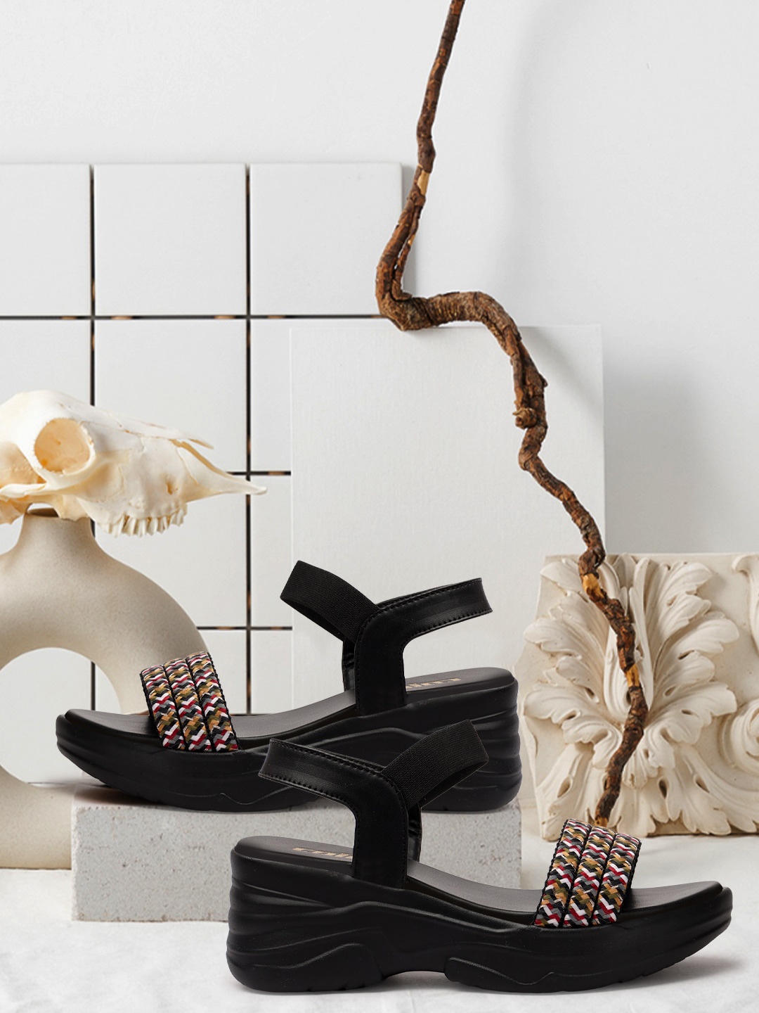 

Colo Printed Open Toe Comfort Heels, Black