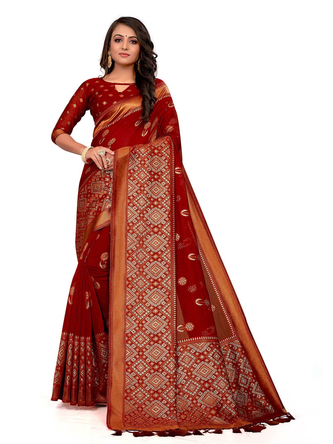 

VENISA Floral Woven Design Zari Saree, Maroon