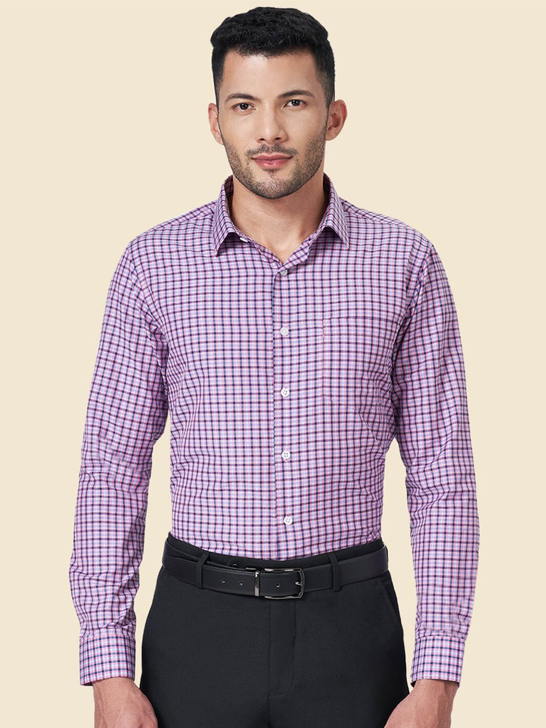 

YU by Pantaloons Slim Fit Checked Formal Shirt, Pink