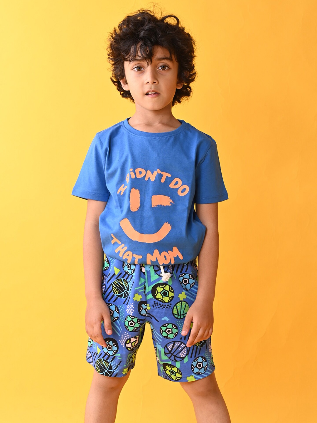 

Anthrilo Boys Printed Pure Cotton T-shirt with Shorts, Blue
