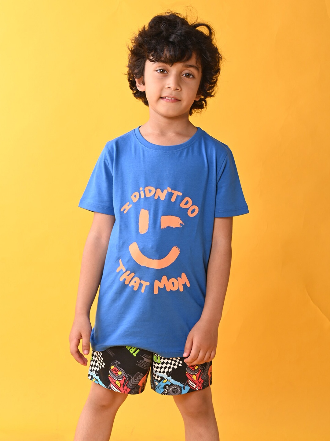 

Anthrilo Boys Printed Pure Cotton T-shirt with Shorts, Blue