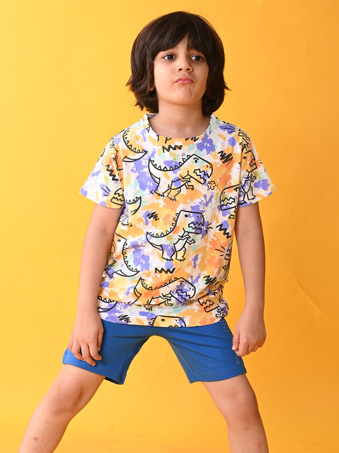 

Anthrilo Boys Printed Pure Cotton T-shirt with Shorts, White