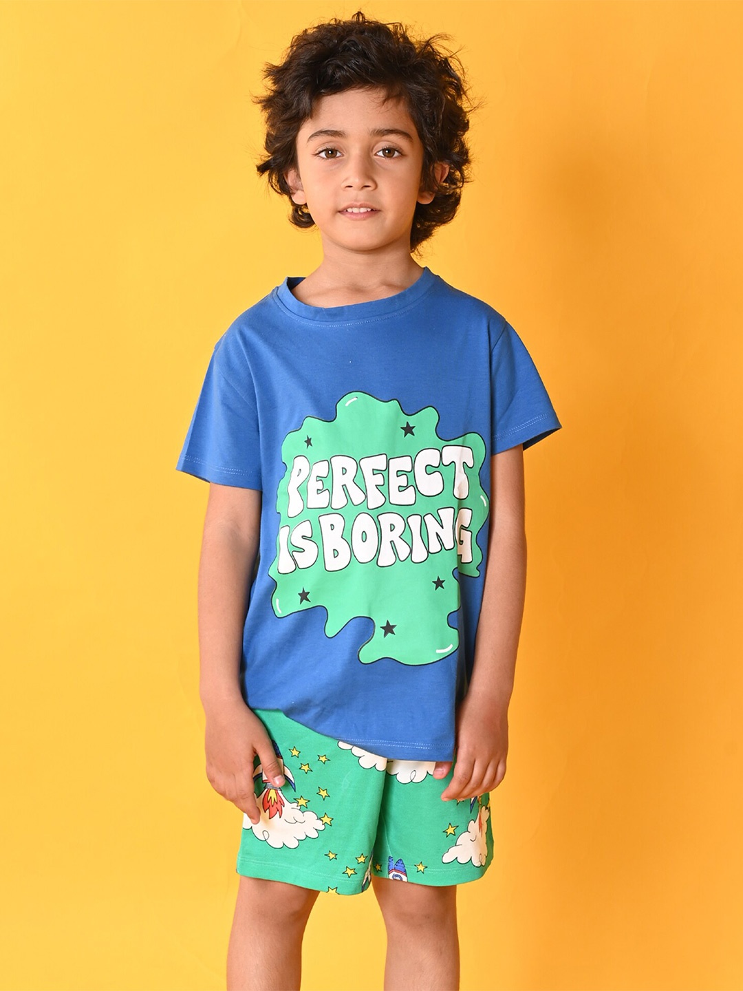 

Anthrilo Boys Printed Pure Cotton T-shirt with Shorts, Blue