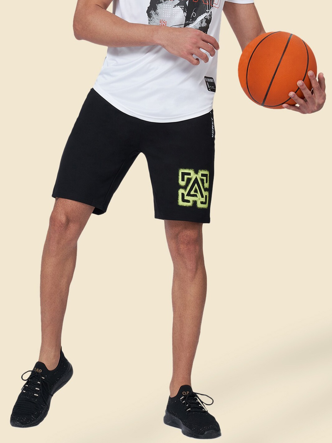 

Street Armor by Pantaloons Men Typography Printed Mid Rise Drawstring Sports Shorts, Black