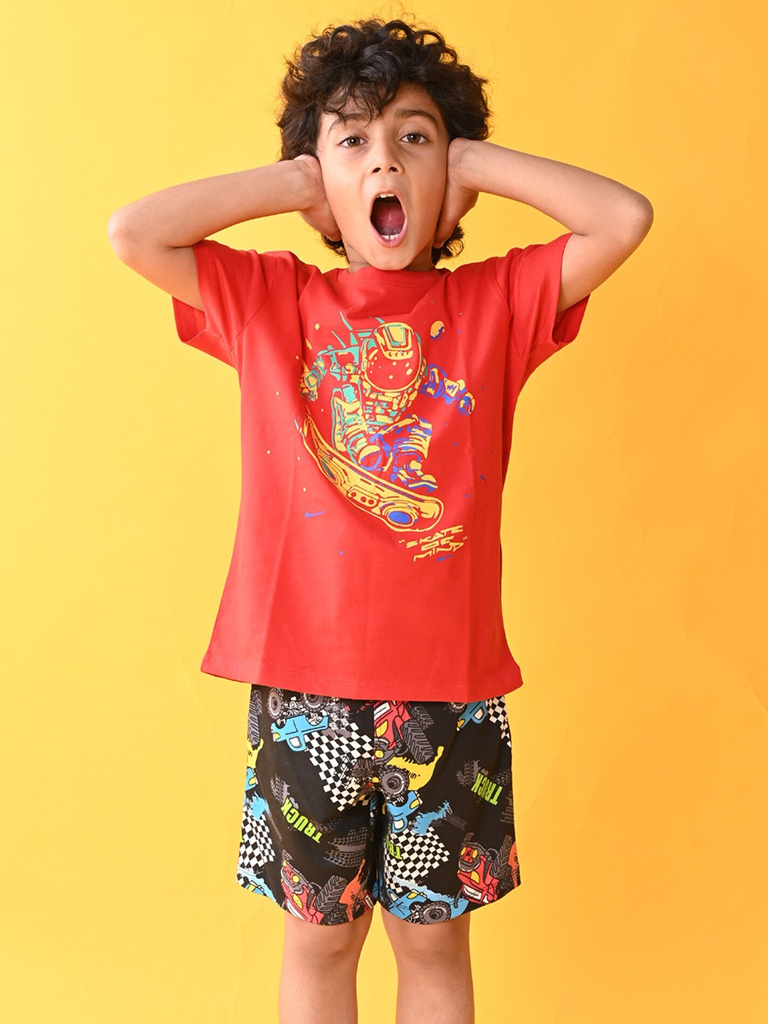 

Anthrilo Boys Printed Pure Cotton T-shirt with Shorts, Red