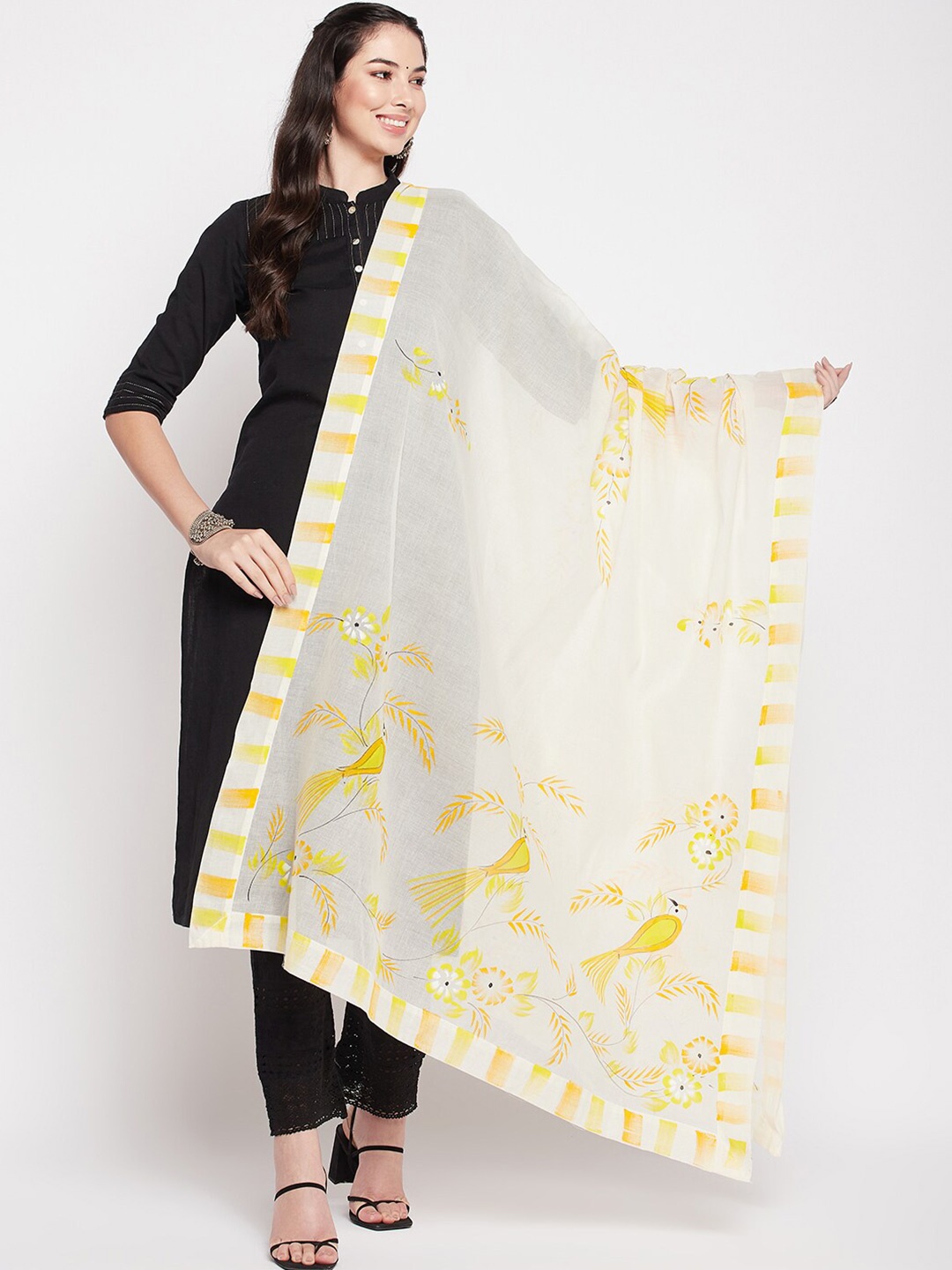 

Clora Creation Ethnic Motifs Printed Dupatta, Off white