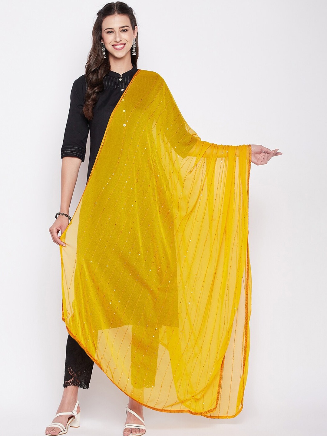 

Clora Creation Embroidered Chiffon Dupatta with Sequinned, Mustard