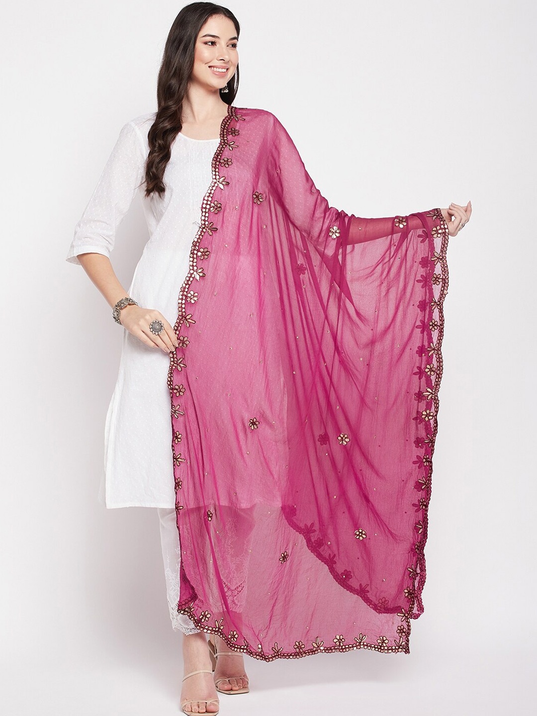 

Clora Creation Embroidered Dupatta with Gotta Patti, Burgundy