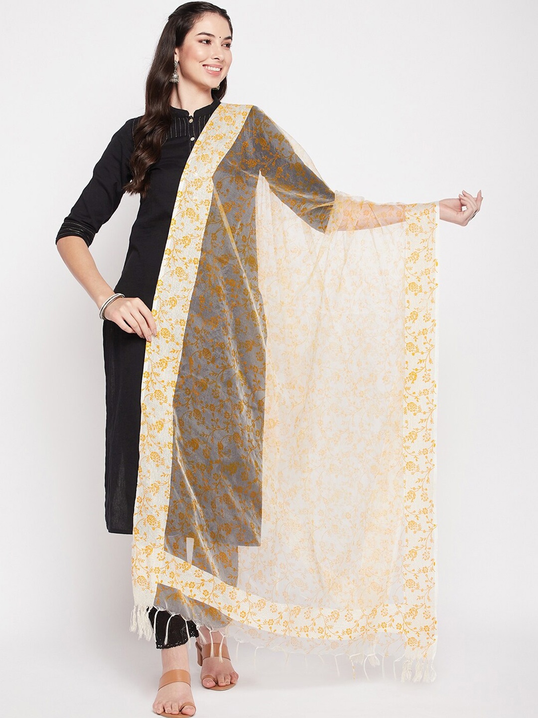 

Clora Creation Printed Organza Dupatta, White