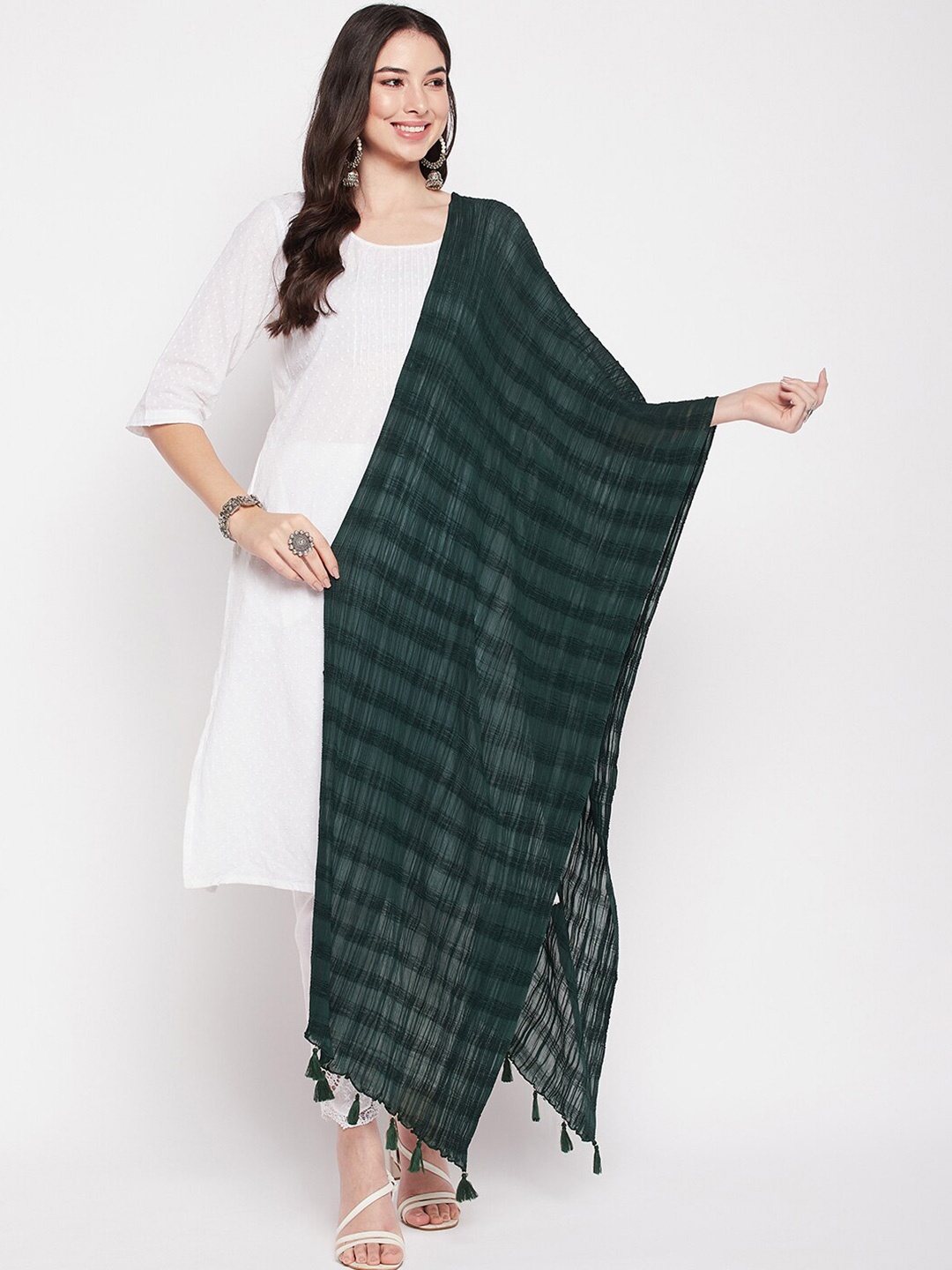 

Clora Creation Green Striped Woven Design Cotton Dupatta, Teal