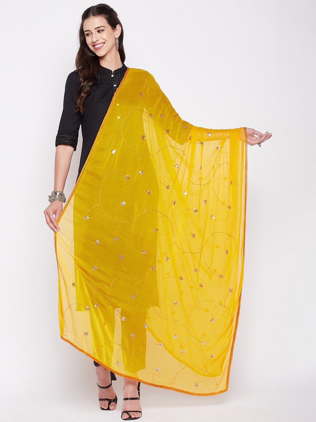 

Clora Creation Embroidered Chiffon Dupatta With Sequinned, Mustard