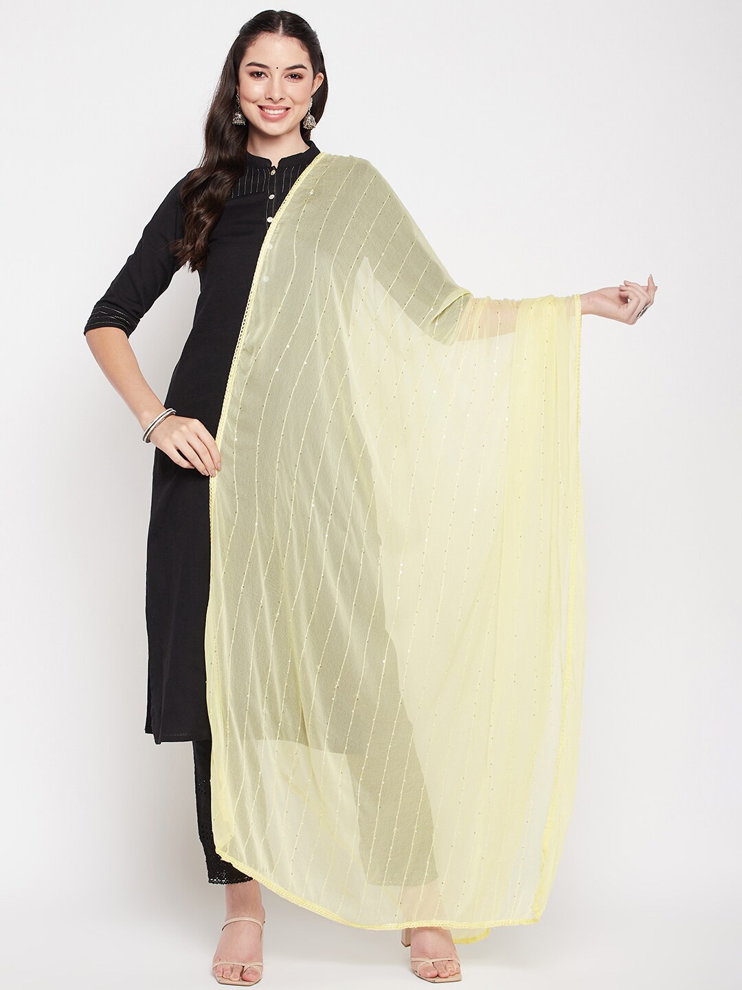 

Clora Creation Embroidered Dupatta with Sequinned, Yellow