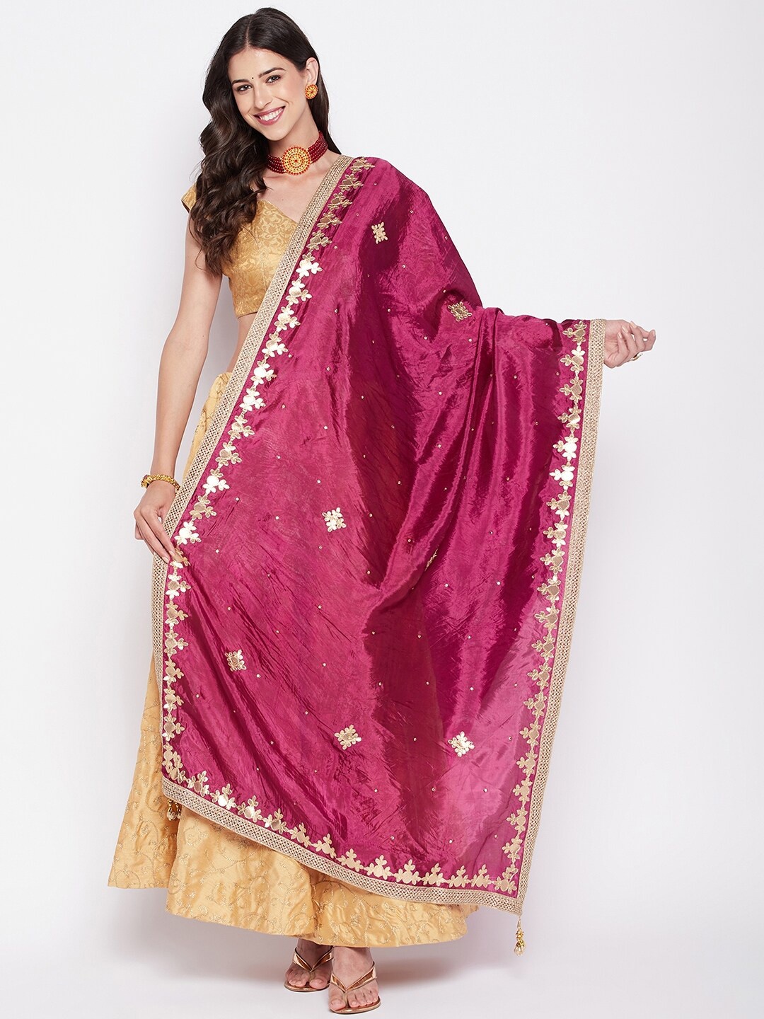

Clora Creation Embroidered Dupatta with Gotta Patti, Burgundy