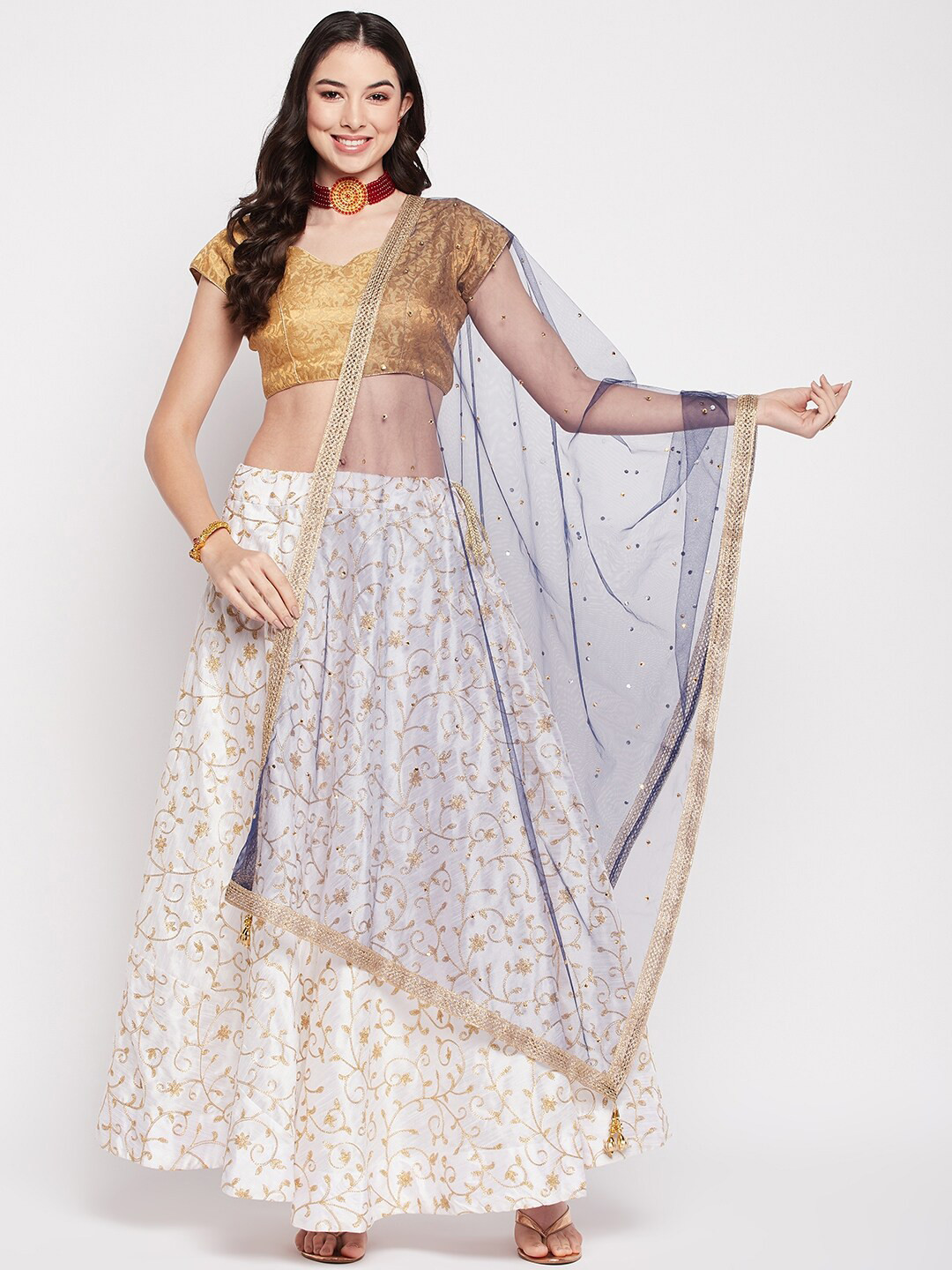 

Clora Creation Net Dupatta with Sequinned, Navy blue