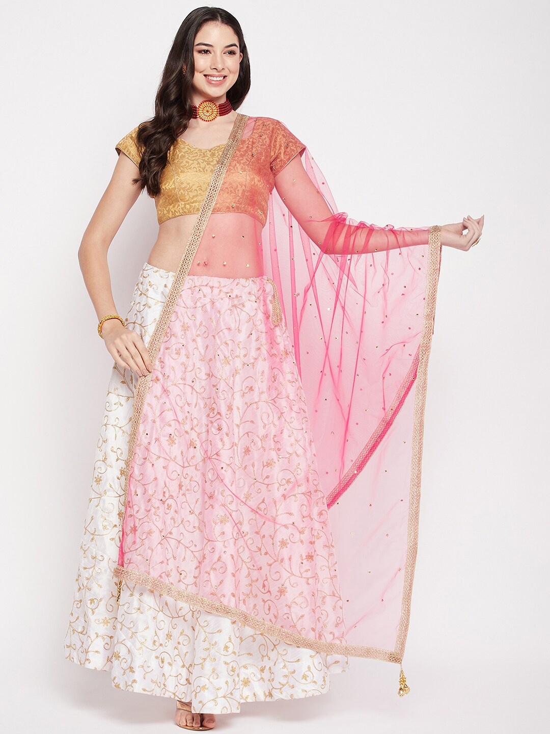 

Clora Creation Dupatta with Sequinned, Magenta