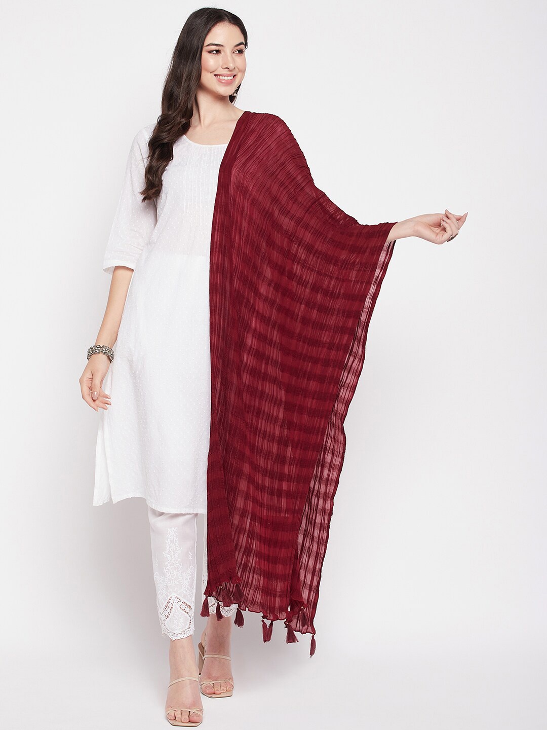 

Clora Creation Striped Cotton Dupatta, Maroon