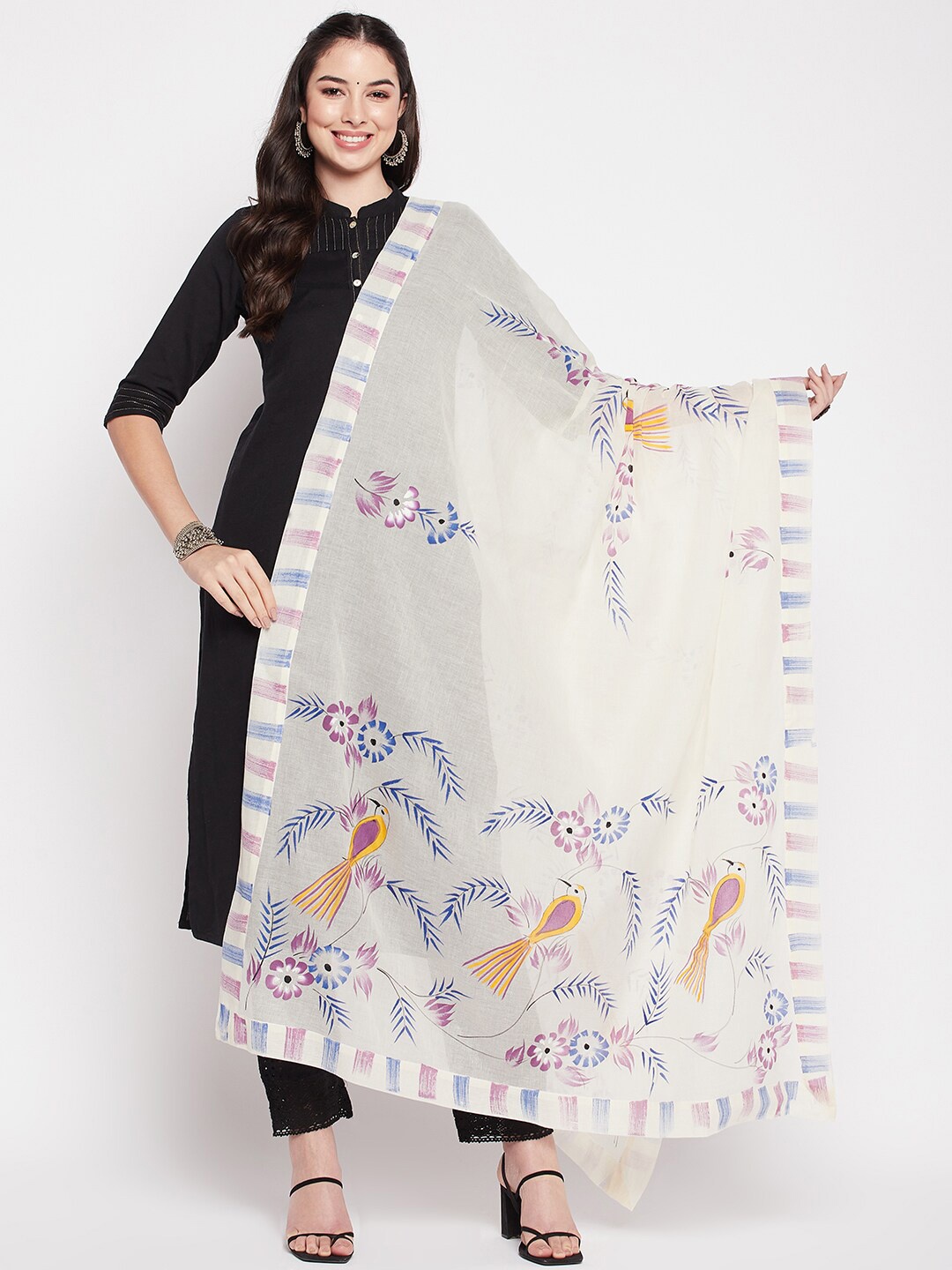 

Clora Creation Ethnic Motifs Printed Cotton Dupatta, Off white