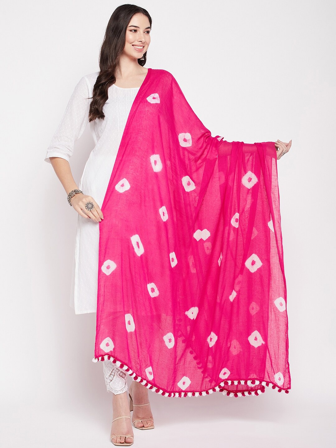 

Clora Creation Tie and Dye Cotton Dupatta, Magenta