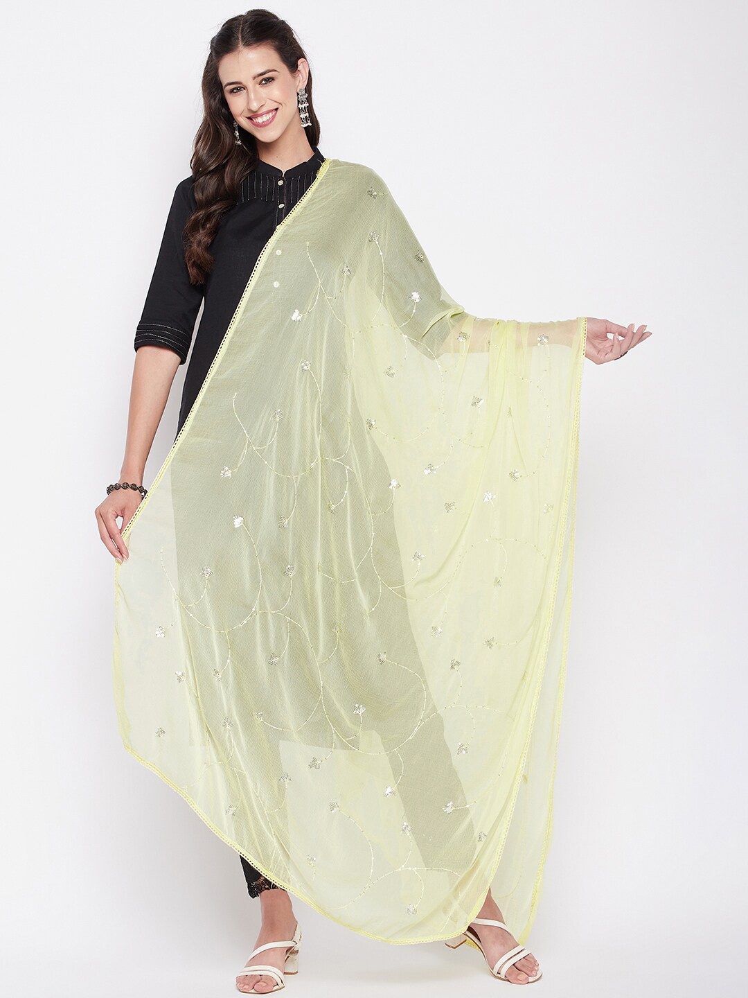 

Clora Creation Embroidered Dupatta with Sequinned, Yellow