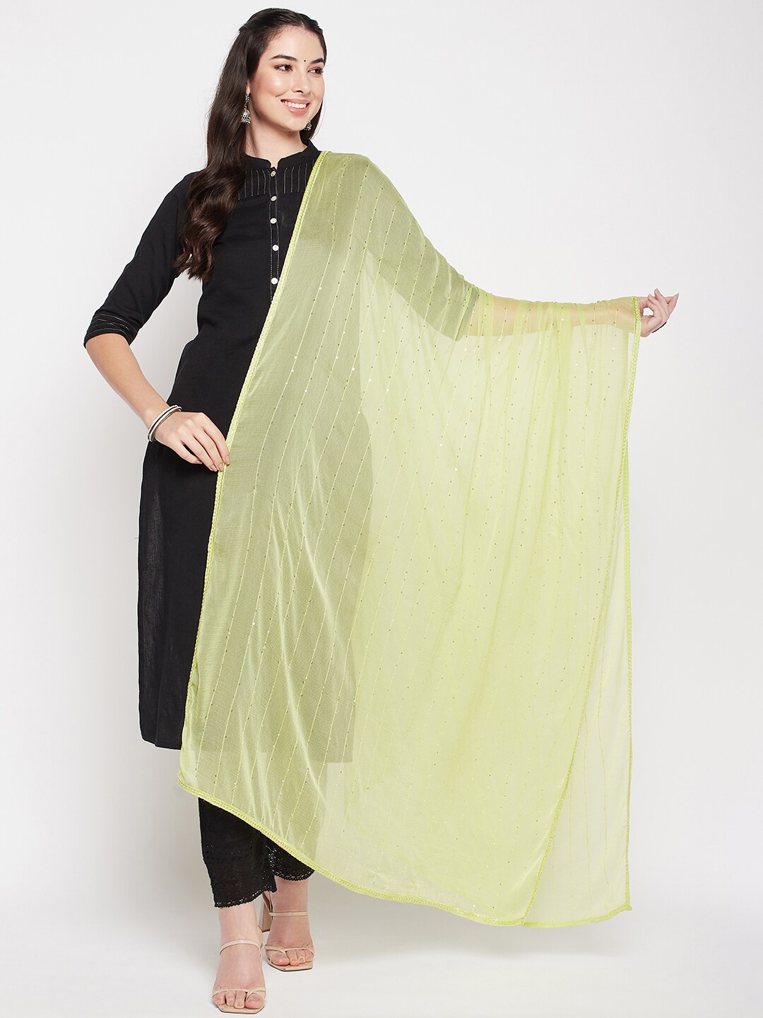 

Clora Creation Embroidered Dupatta with Sequinned, Green