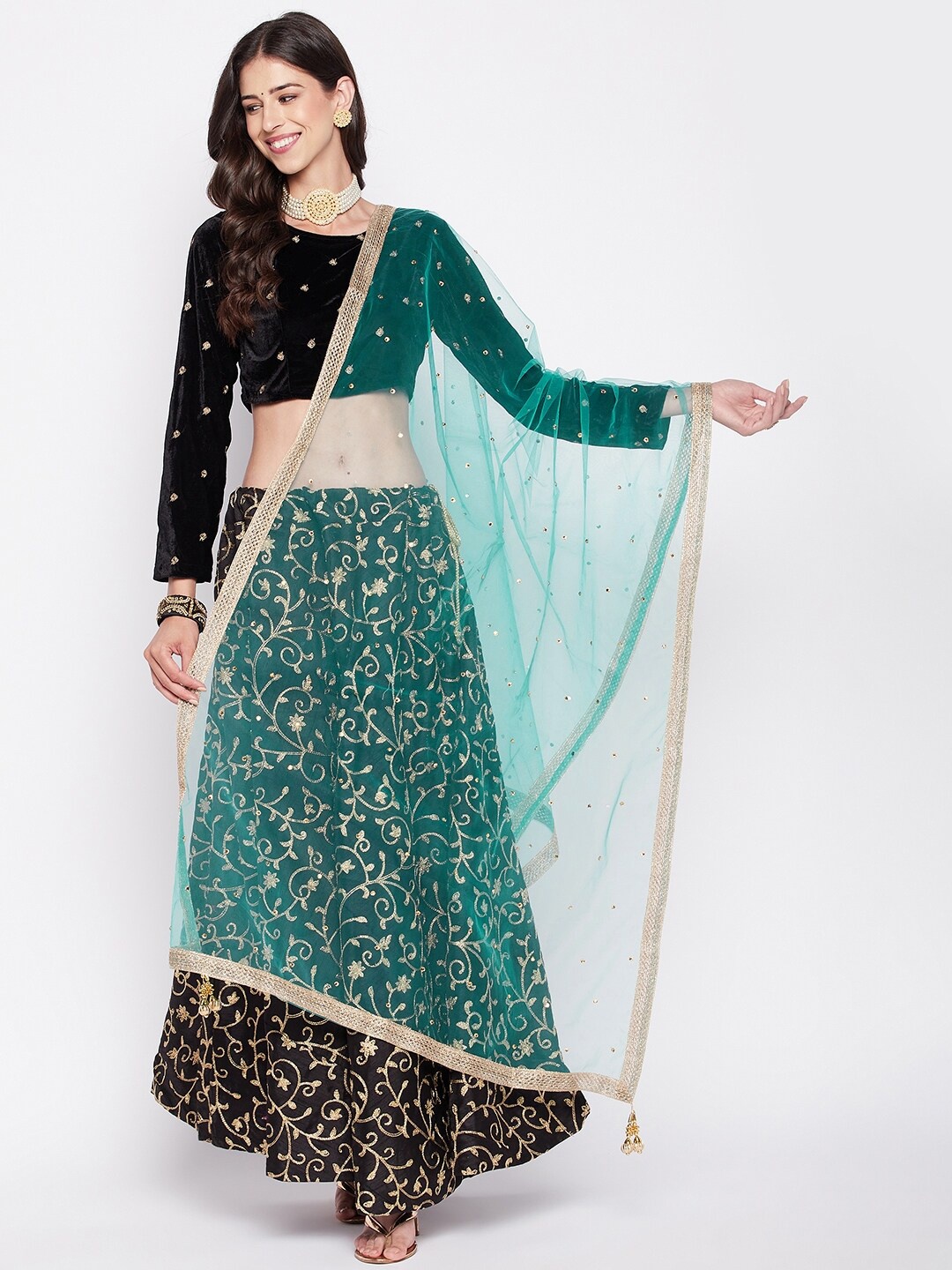 

Clora Creation Embroidered Net Dupatta With Sequinned, Green
