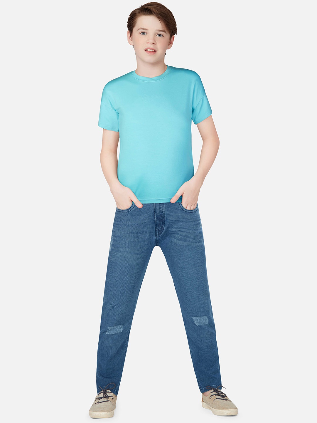 

Gini and Jony Boys Mid Rise Low Distress Whiskers Denim Jeans, Blue