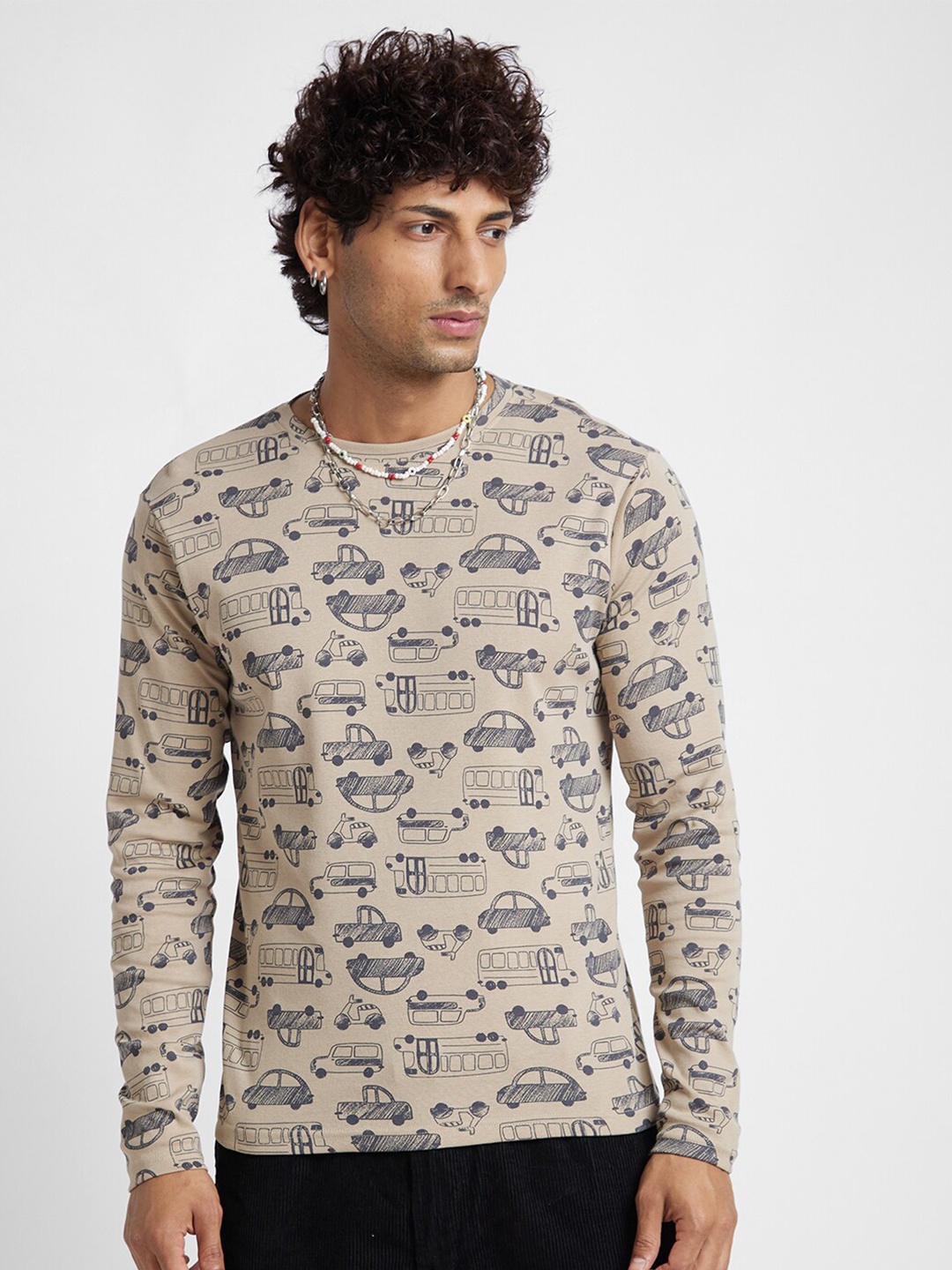 

VASTRADO Conversational Printed Relaxed Fit Cotton T-shirt, Beige