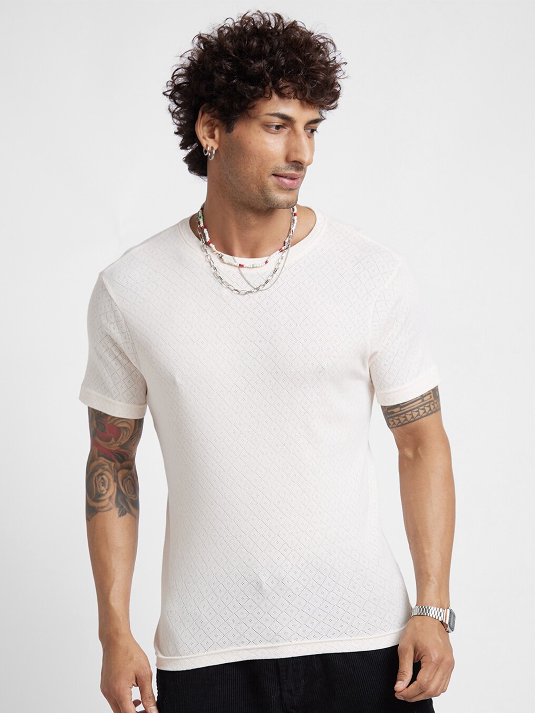 

VASTRADO Round Neck Relaxed Fit Cotton T-shirt, Beige