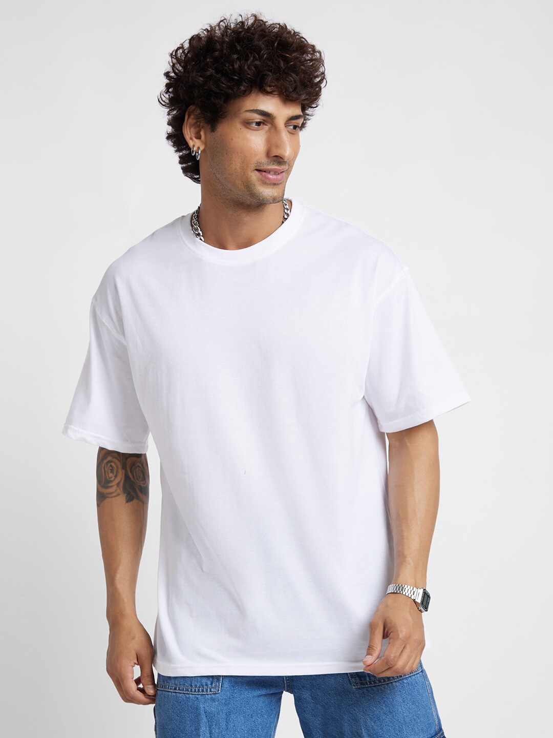 

VASTRADO Round Neck Oversize Fit Cotton T-shirt, White