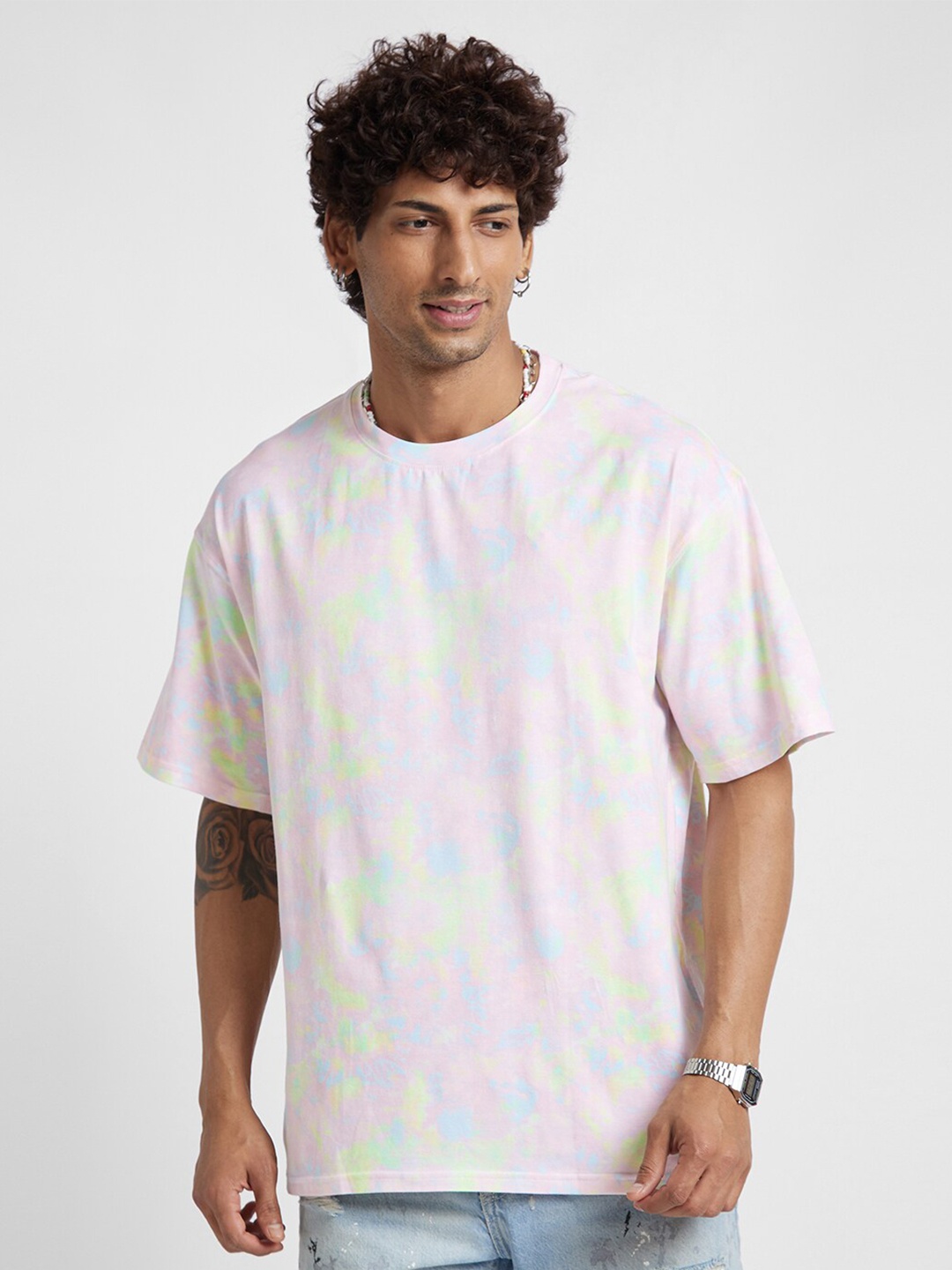 

VASTRADO Tie & Dye Dyed Oversize Cotton T-shirt, Off white