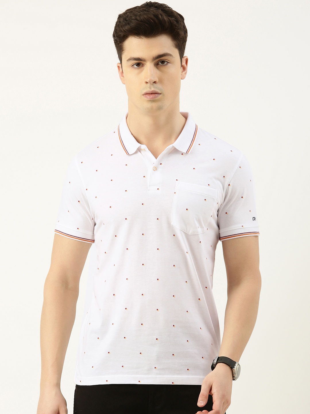 

Peter England Men Printed Polo Collar Slim Fit T-shirt, White