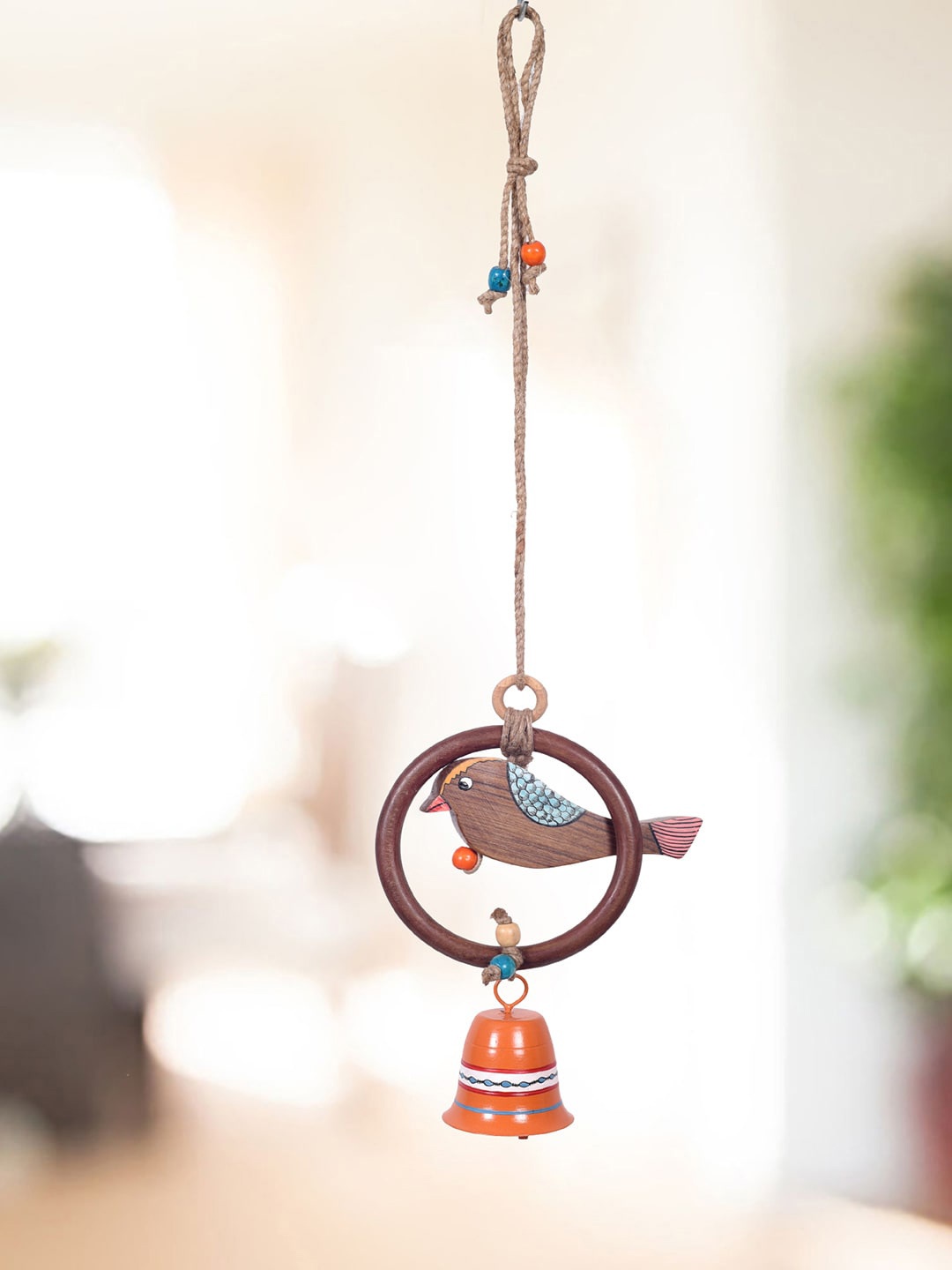 

AAKRITI ART CREATIONS Brown & Orange Coloured Wooden Bird Windchime