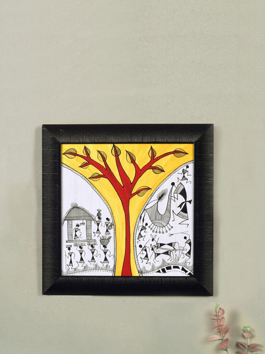 

AAKRITI ART CREATIONS White & Yellow The Warli Tree Handcrafted Painting