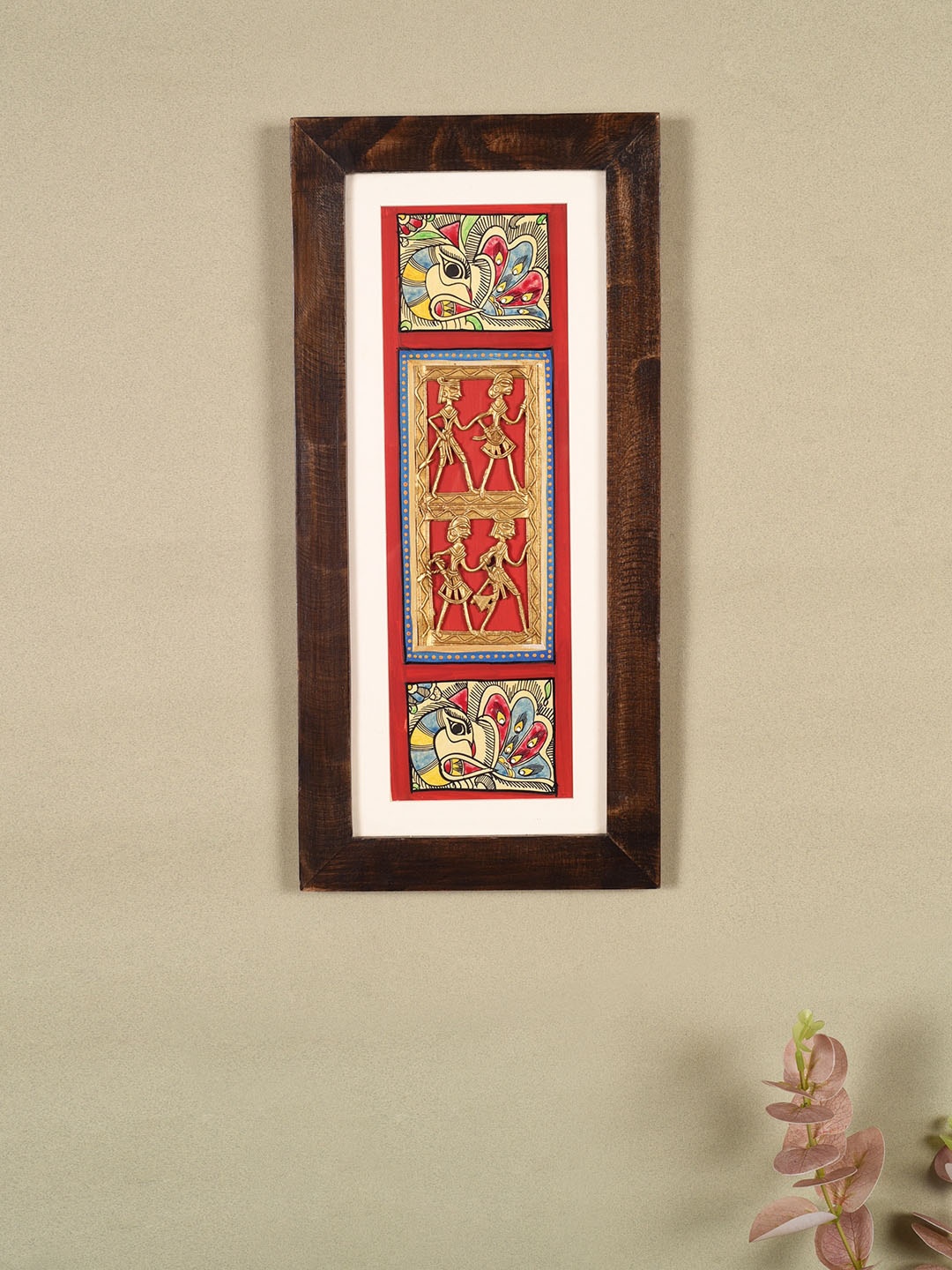 

AAKRITI ART CREATIONS White & Red Ethnic Fusion Dhokra Warli Painting Wall Art