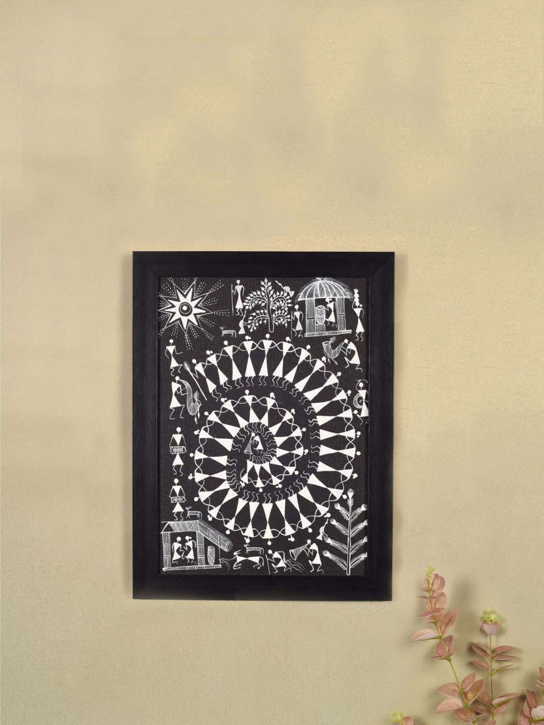 

AAKRITI ART CREATIONS Black & White Warli Symphony Painting Wall Art