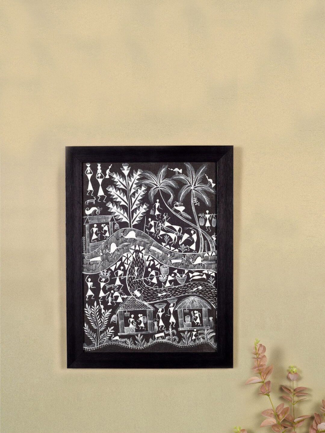 

AAKRITI ART CREATIONS Black & White Symphony Of Warli Painting Wall Art