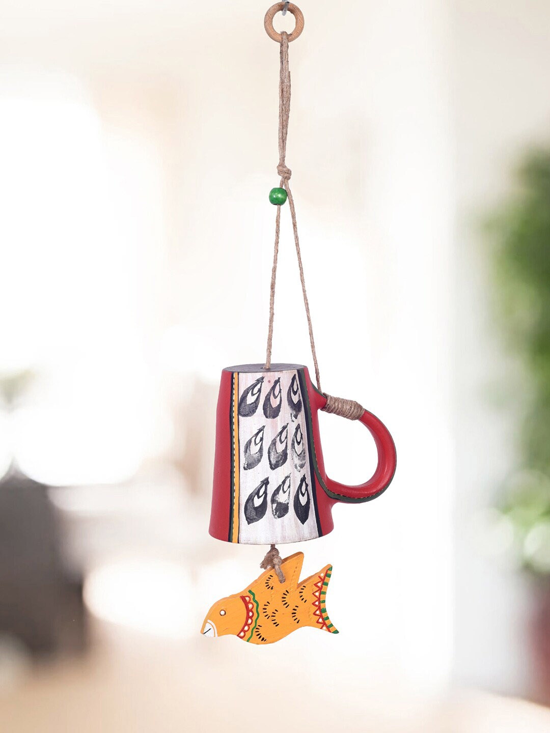 

AAKRITI ART CREATIONS Red & White Earthen Delight With Fish Windchime