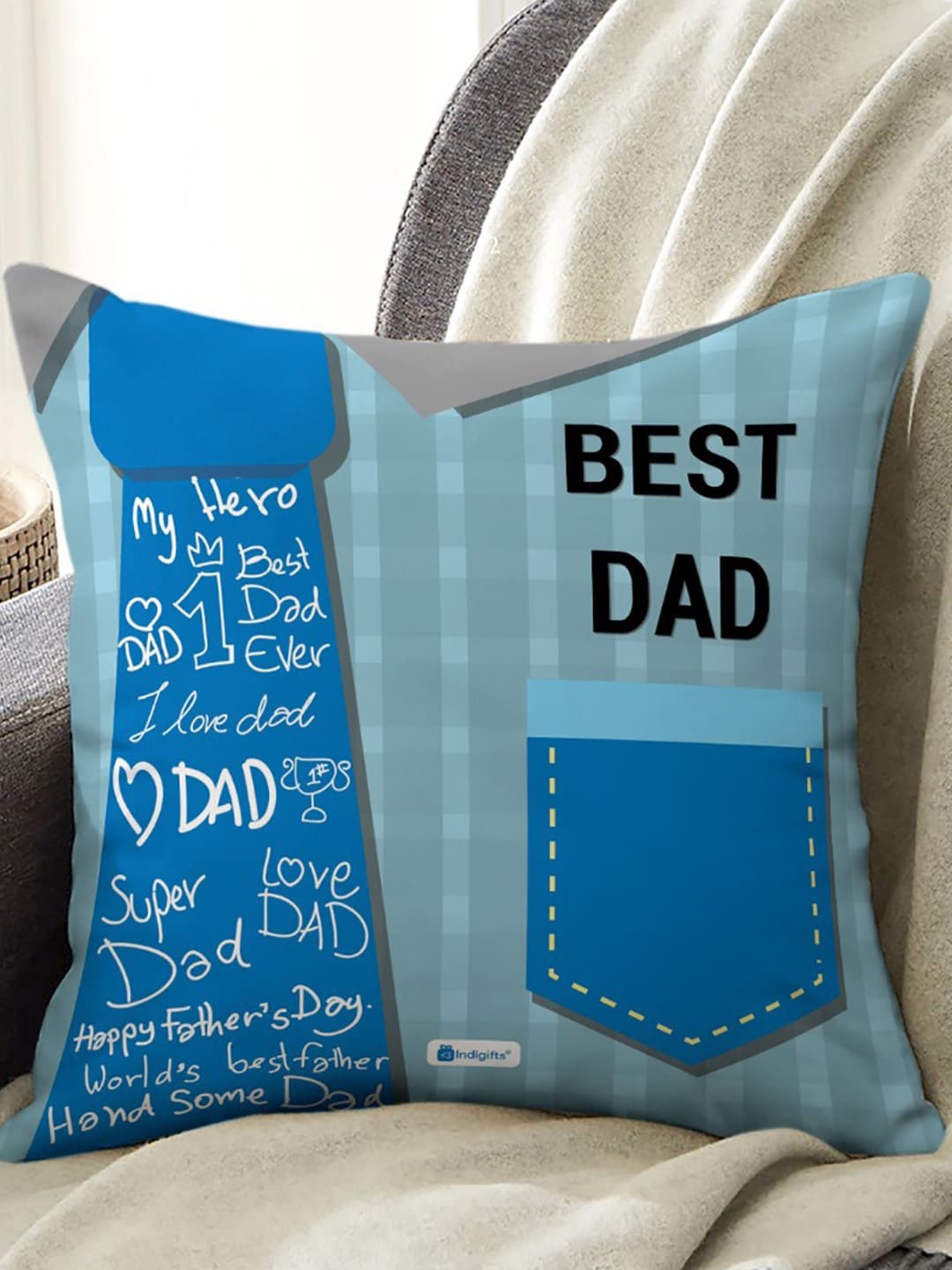 

Indigifts Blue & Green Best Dad Printed Pre-Filled Cushion