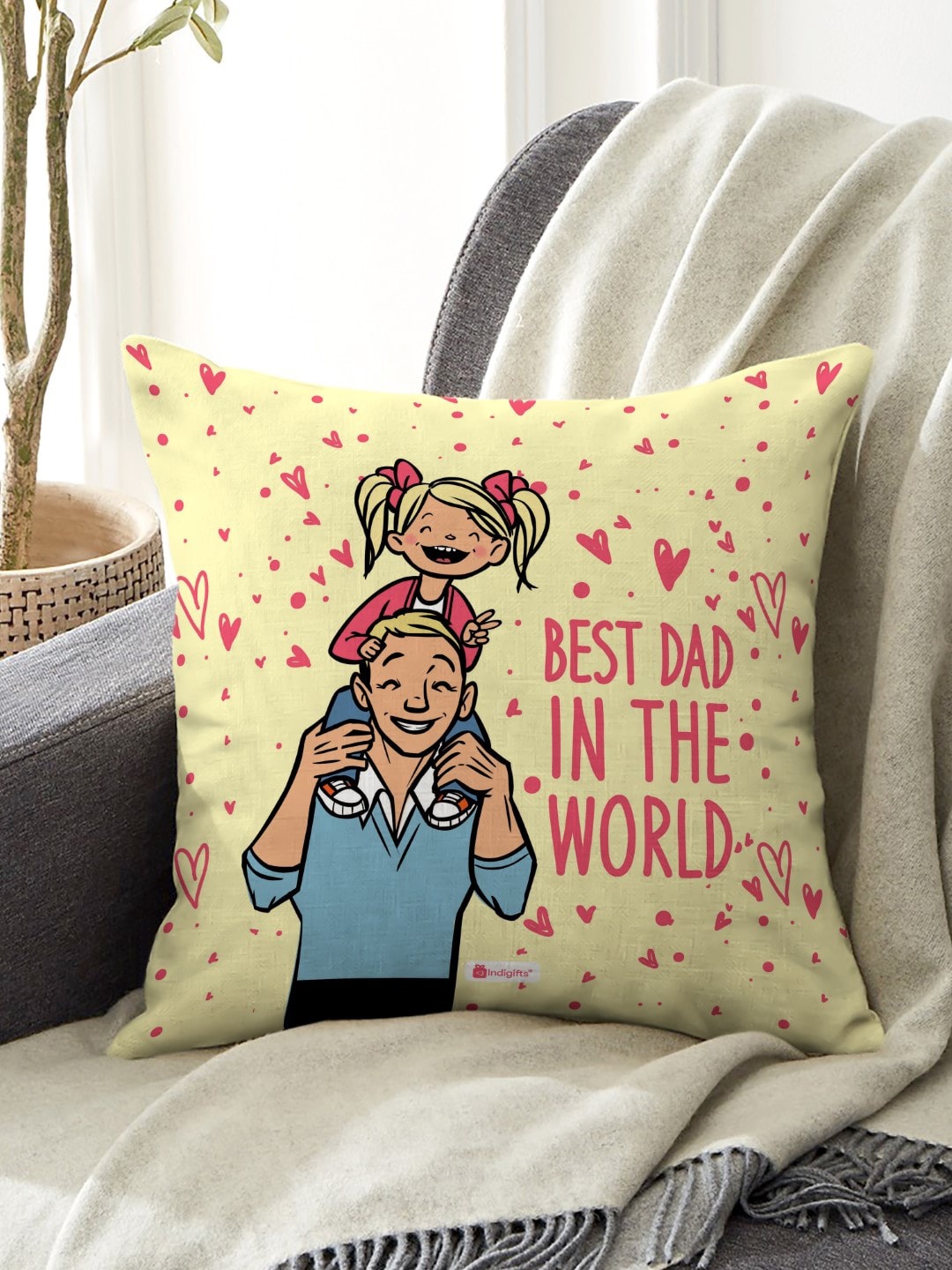 

Indigifts Yellow Best Dad In The World Printed Pre-Filled Cushion