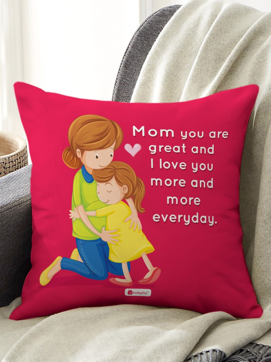 

Indigifts Mom You Are Great Printed Pre-Filled Cushion, Pink