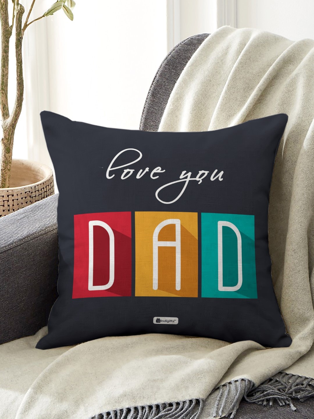 

Indigifts Black & Red Love You Dad Quote Printed Pre-Filled Cushion