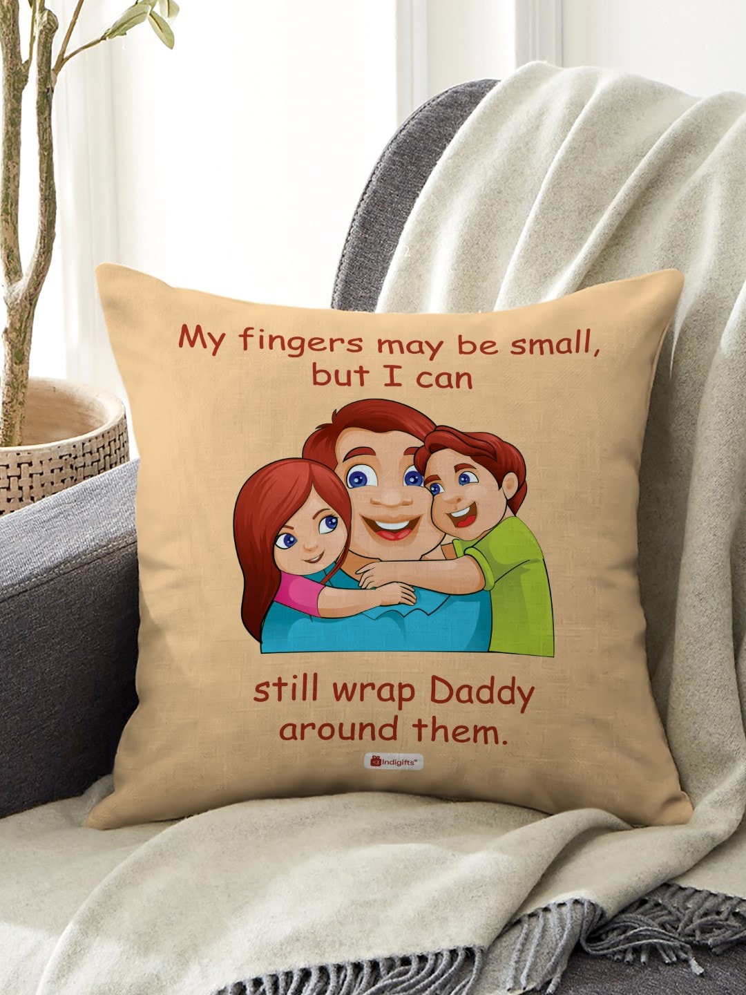 

Indigifts Beige & Black Father And Children Love Quote Printed Pre-Filled Cushion