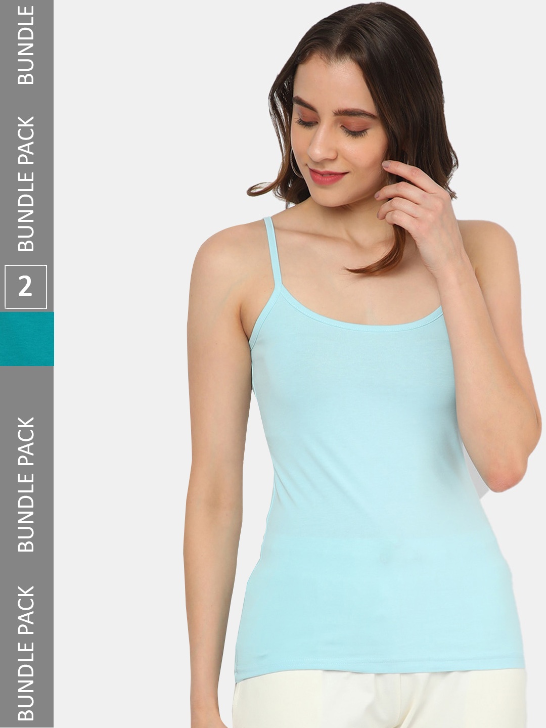 

R&B Women Pack Of 2 Cotton Camisoles, Turquoise blue