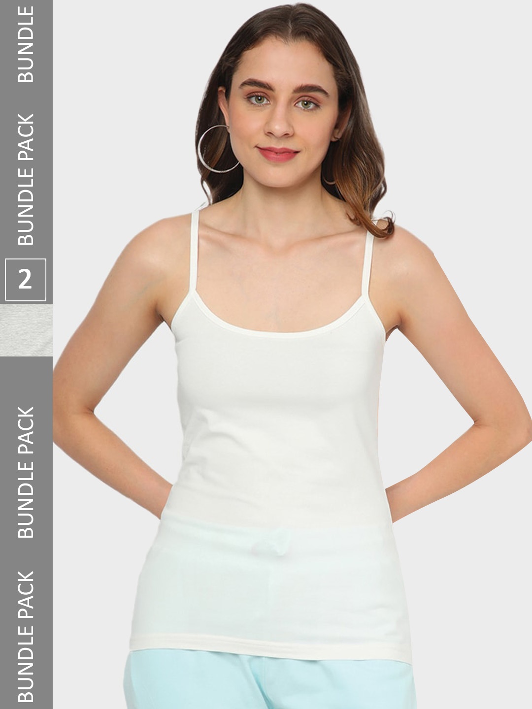 

R&B Women Pack of 2 Non-Padded Cotton Camisoles, White