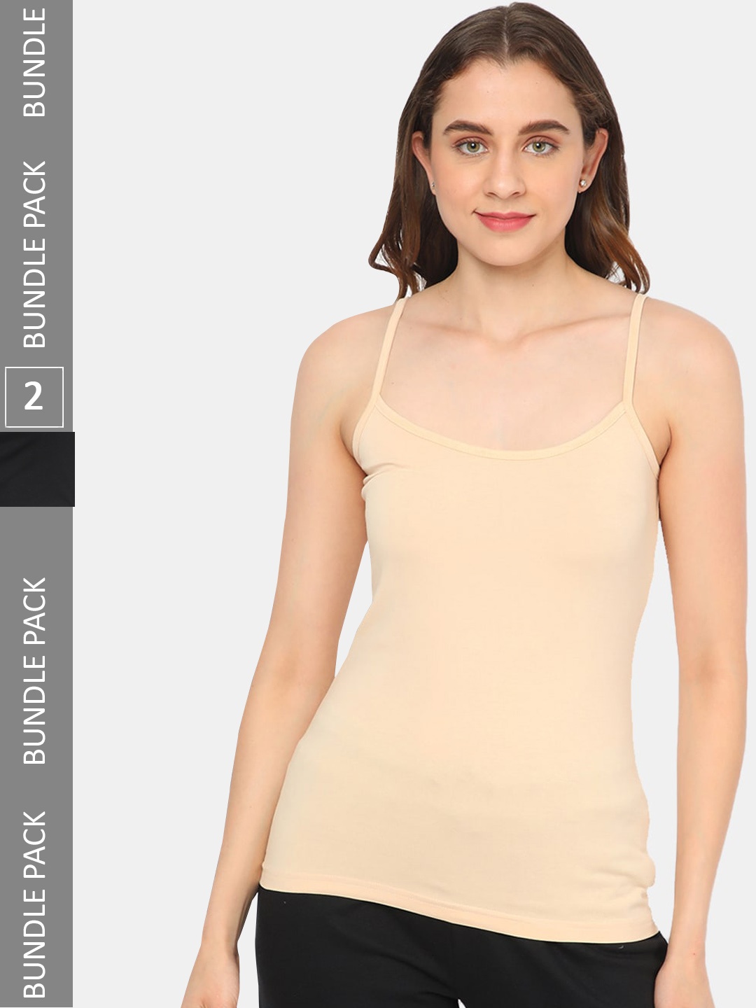 

R&B Women Pack of 2 Non-Padded Cotton Camisoles, Beige