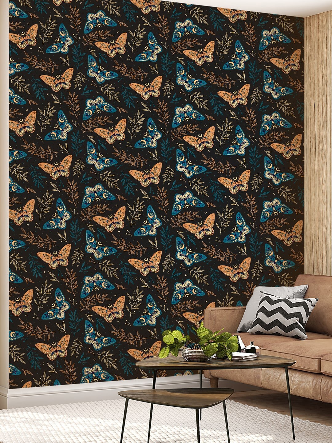 

PAPER PLANE DESIGN Black & Blue Butterfly Printed Wallpaper, Orange