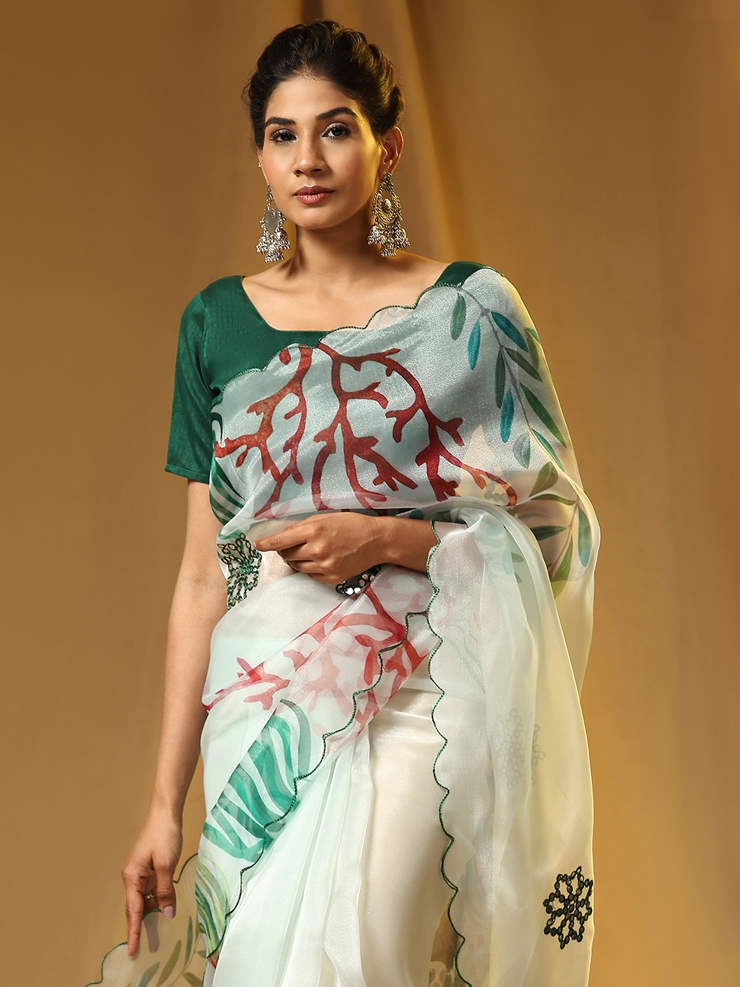 

Vastrasky Global Abstract Printed Sequinned Organza Saree, Blue