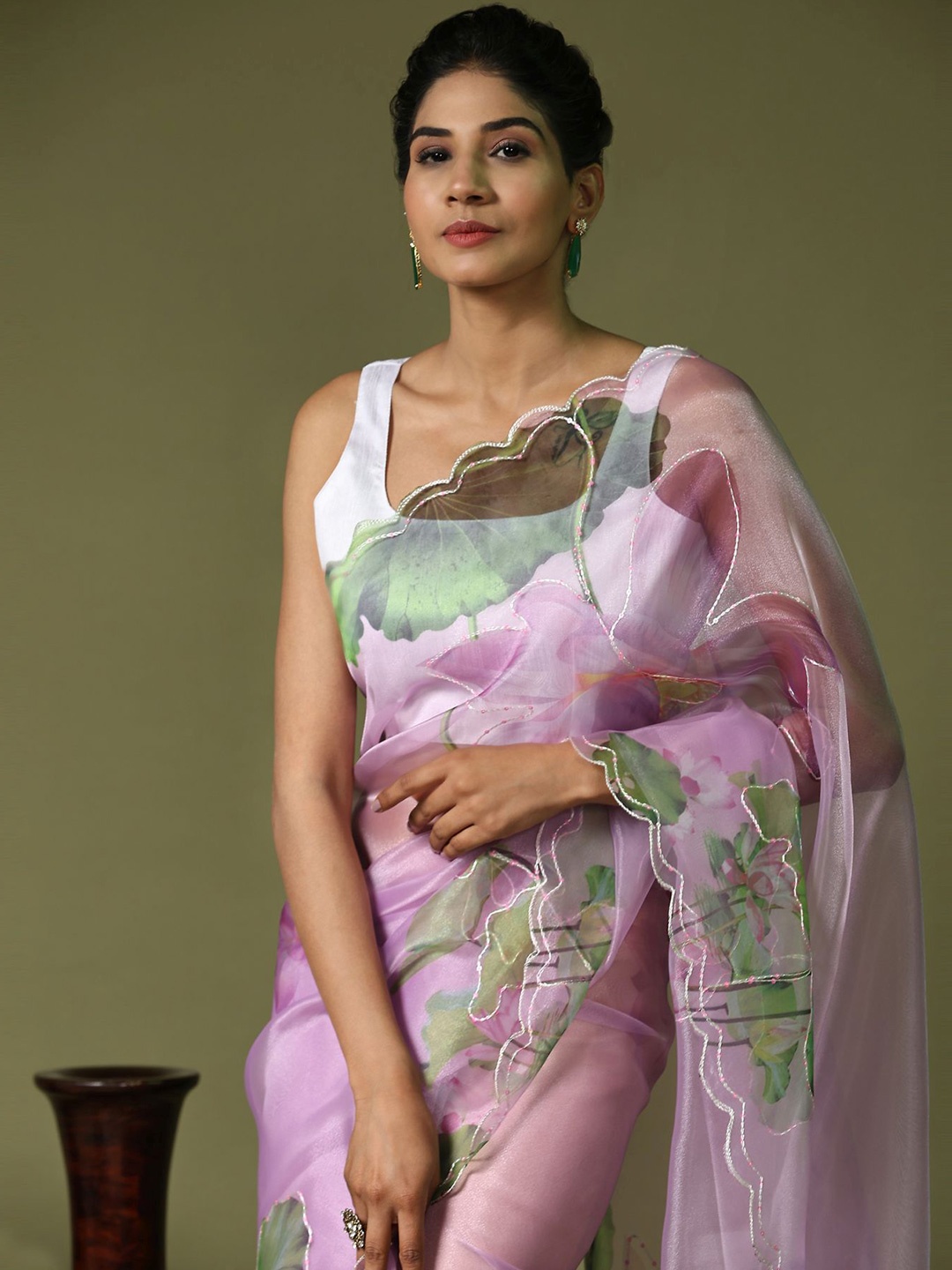 

Vastrasky Global Floral Printed Organza Saree, Lavender