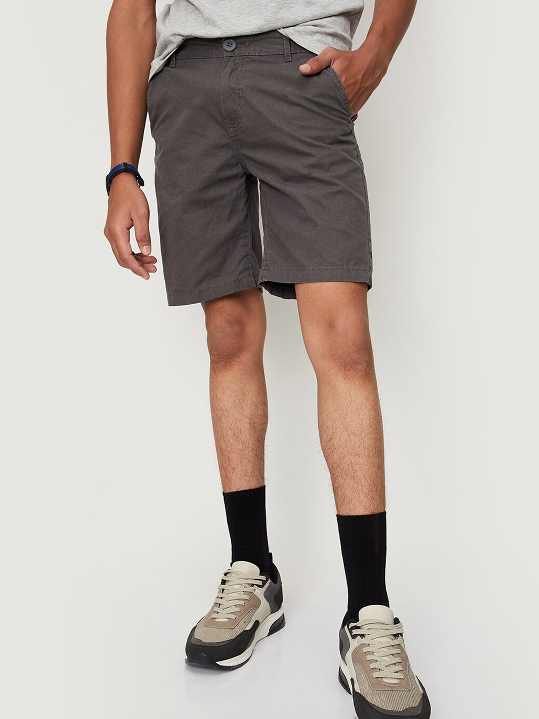 

max Boys Mid-Rise Pure Cotton Shorts, Charcoal