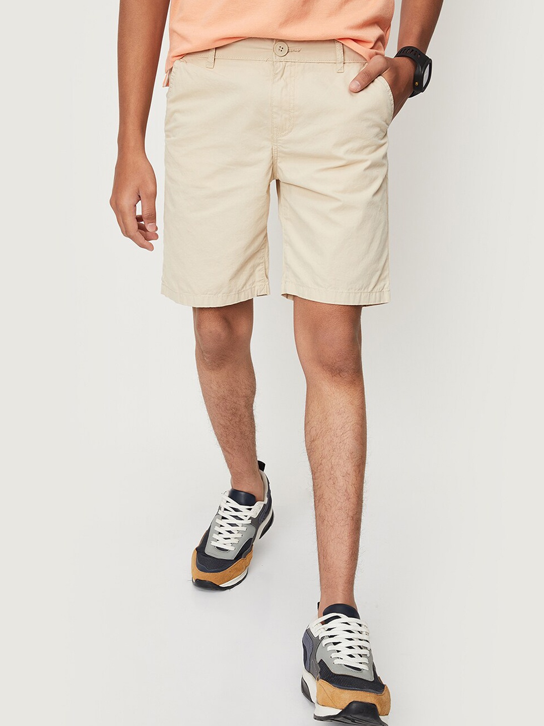 

max Boys Mid-Rise Above Knee Cotton Shorts, Cream